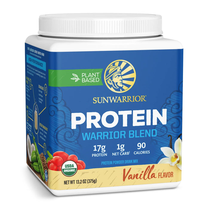 Sunwarrior Warrior Blend Proteína Orgánica en Polvo, Vainilla, 375 g, 15 Porciones, Vegana, Sin OMG