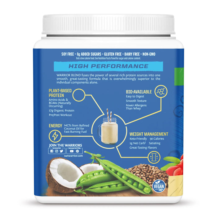 Sunwarrior Warrior Blend Proteína Orgánica en Polvo, Vainilla, 375 g, 15 Porciones, Vegana, Sin OMG