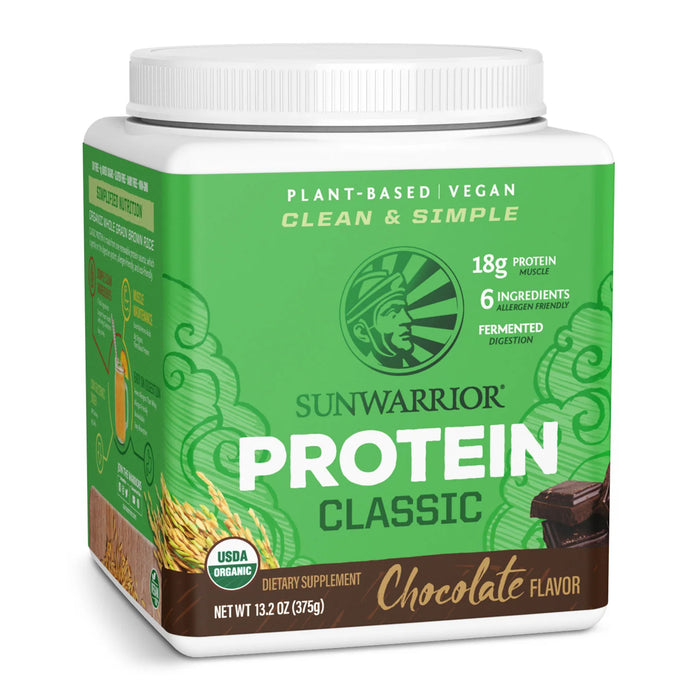 Sunwarrior Classic Proteína de Arroz Integral en Polvo, Chocolate, 375 g, Vegana, Sin OMG