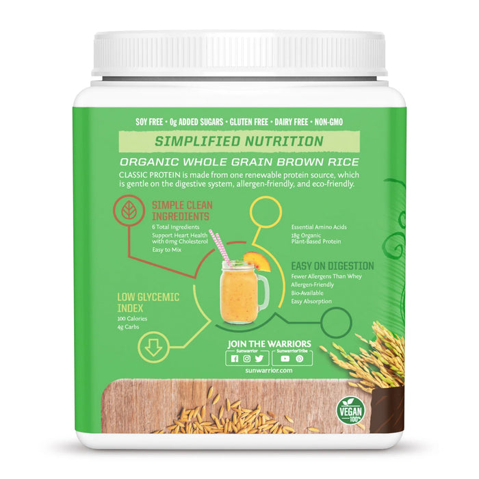 Sunwarrior Classic Proteína de Arroz Integral en Polvo, Chocolate, 375 g, Vegana, Sin OMG