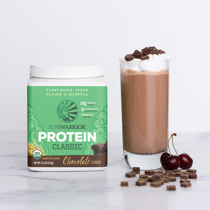 Sunwarrior Classic Proteína de Arroz Integral en Polvo, Chocolate, 375 g, Vegana, Sin OMG