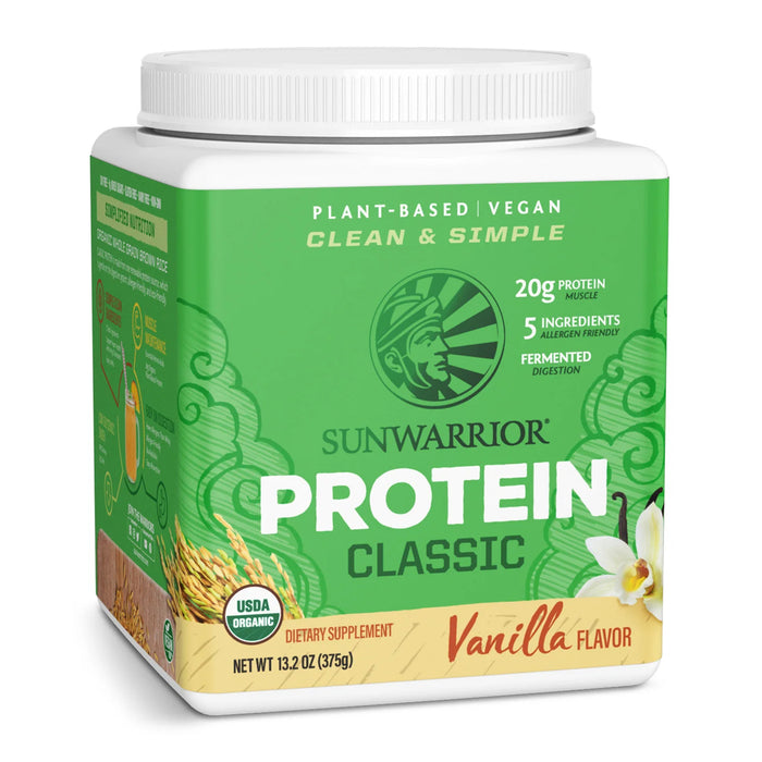 Sunwarrior Classic Proteína Orgánica en Polvo, Vainilla, 375 g, Vegana, Sin OMG