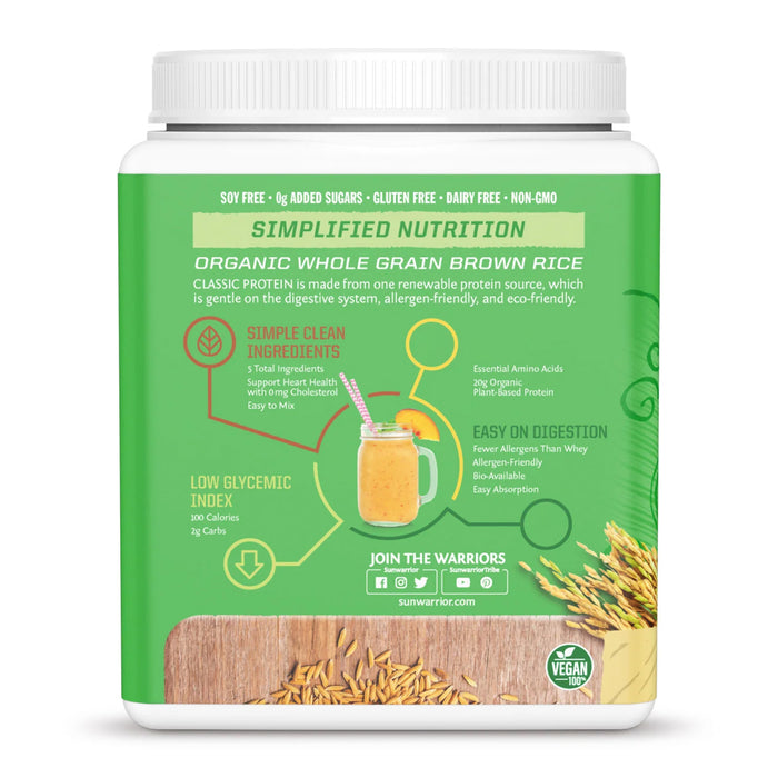 Sunwarrior Classic Proteína Orgánica en Polvo, Vainilla, 375 g, Vegana, Sin OMG