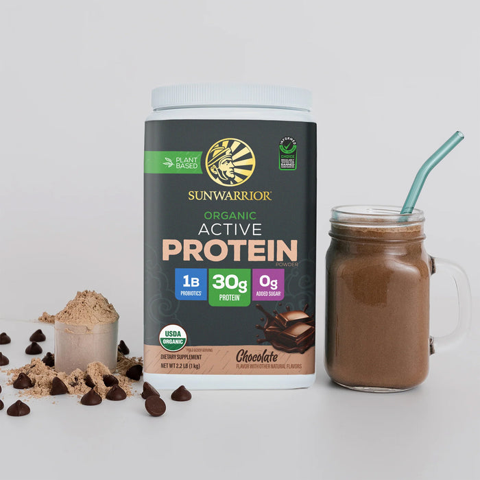 Sunwarrior Sport Proteína Activa Orgánica en Polvo, Chocolate, 1 kg (2.2 lb), Vegana, Sin OMG