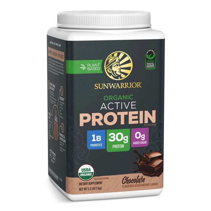 Sunwarrior Sport Proteína Activa Orgánica en Polvo, Chocolate, 1 kg (2.2 lb), Vegana, Sin OMG