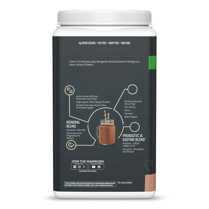 Sunwarrior Sport Proteína Activa Orgánica en Polvo, Chocolate, 1 kg (2.2 lb), Vegana, Sin OMG