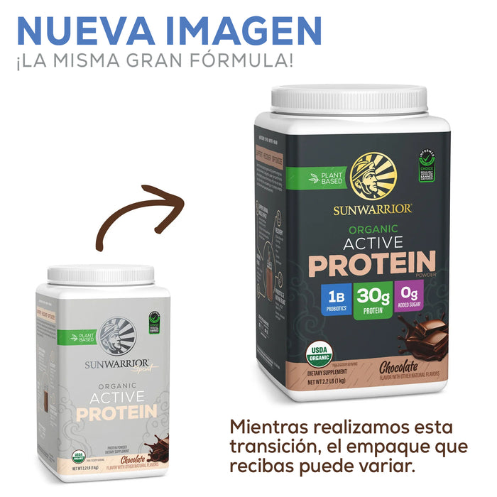 Sunwarrior Sport Proteína Activa Orgánica en Polvo, Chocolate, 1 kg (2.2 lb), Vegana, Sin OMG