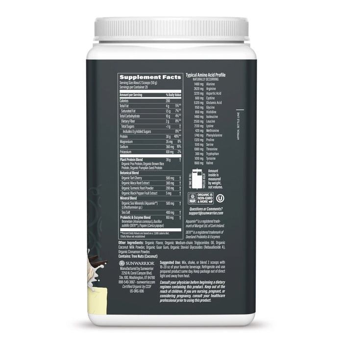 Sunwarrior Sport Proteína Activa Orgánica en Polvo, Vainilla, 35.2 oz (1 kg), Vegana, Sin OMG