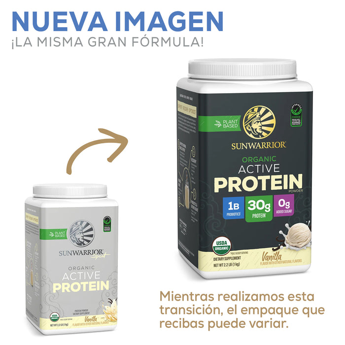 Sunwarrior Sport Proteína Activa Orgánica en Polvo, Vainilla, 35.2 oz (1 kg), Vegana, Sin OMG