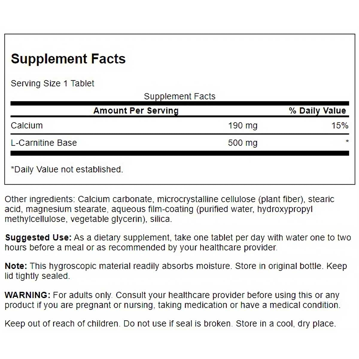Swanson Suplemento de Carnitina Potenciada Con Calcio, 100 tabletas
