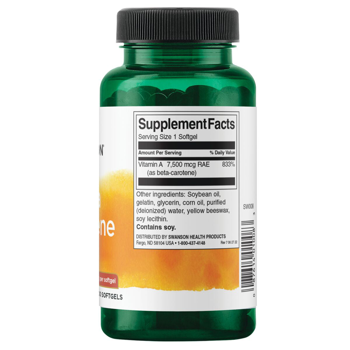Swanson Vitamina A - Betacaroteno 25,000 Iu (7,500 Mcg Rae), 300 cápsulas