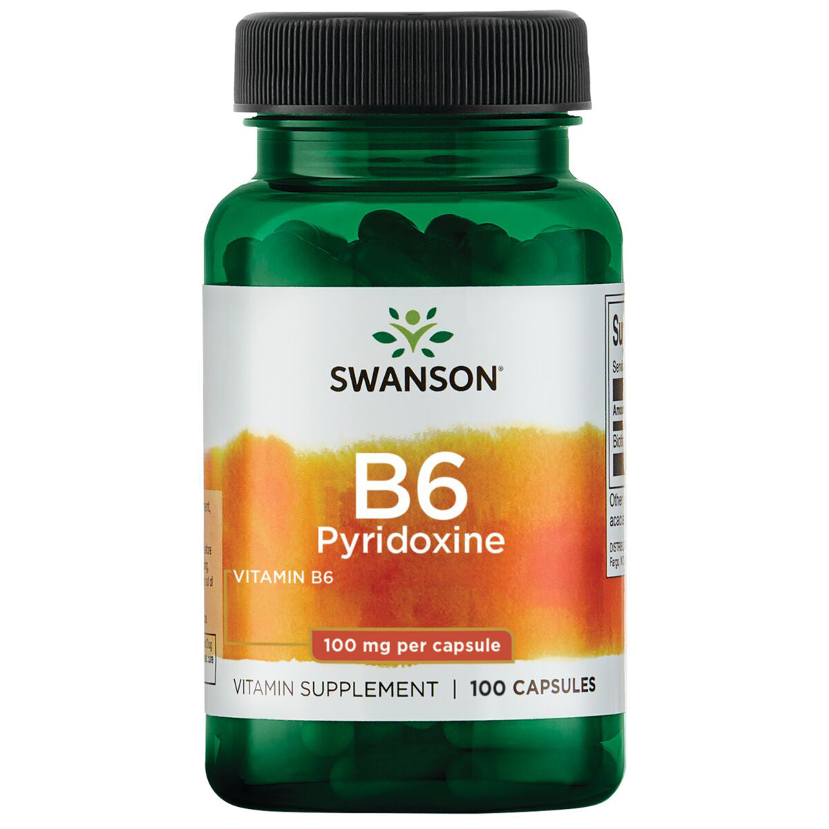 Swanson Vitamina B6 Piridoxina, 100 mg por cápsula, 100 cápsulas para 3 meses