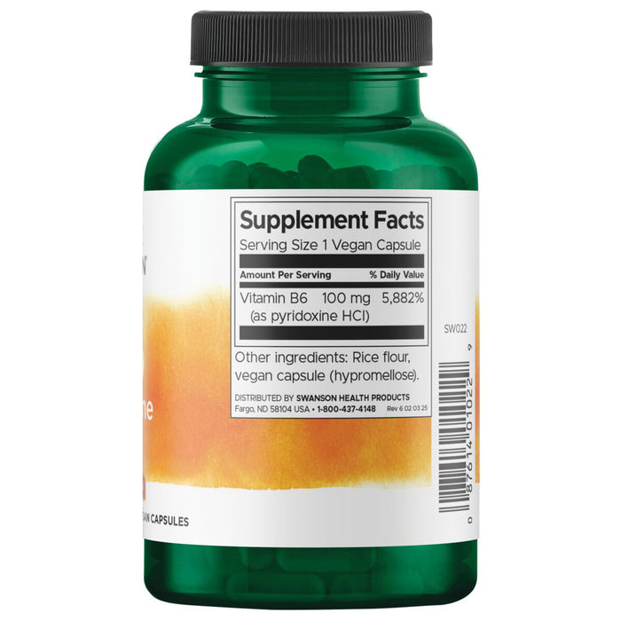 Swanson Vitamina B-6 Piridoxina 100 Mg, 250 Cápsulas