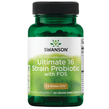 Swanson Dr. Stephen Langer's Ultimate 16 Strain Probiotic con FOS, 3.2 billones CFU, 60 cápsulas