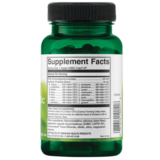 Swanson Dr. Stephen Langer's Ultimate 16 Strain Probiotic con FOS, 3.2 billones CFU, 60 cápsulas