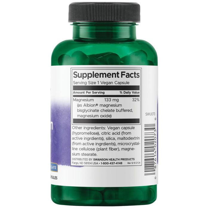 Swanson Suplemento Magnesio Glicinato Quelado Albión 133 mg, 90 cápsulas