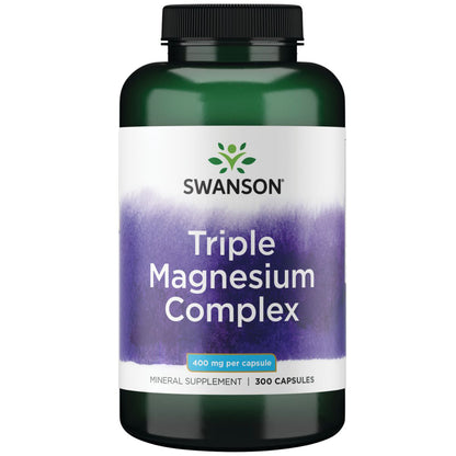 Swanson Suplemento Complejo de magnesio triple, 400 Mg por cápsula, 300 Cápsulas para 9 meses