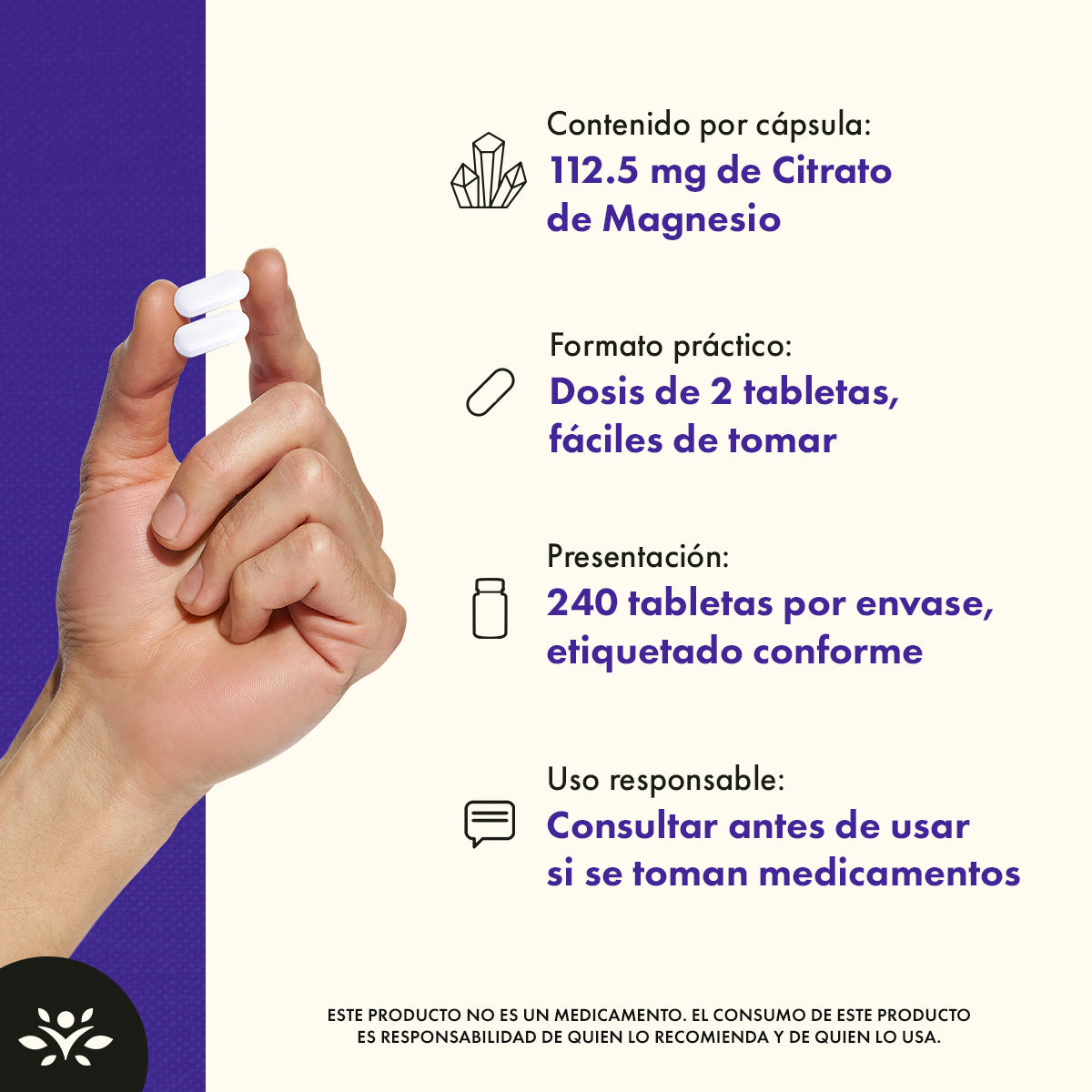 Swanson Suplemento Citrato de Magnesio, 112.5 Mg por tableta, 240 Tabletas para 4 meses