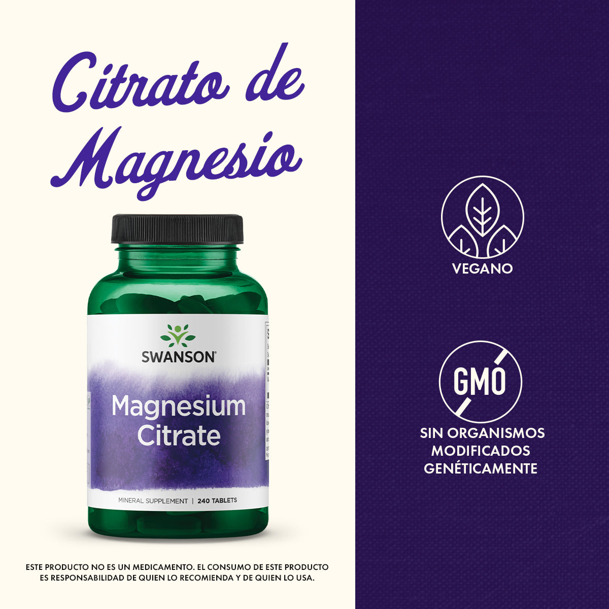 Swanson Suplemento Citrato de Magnesio, 112.5 Mg por tableta, 240 Tabletas para 4 meses