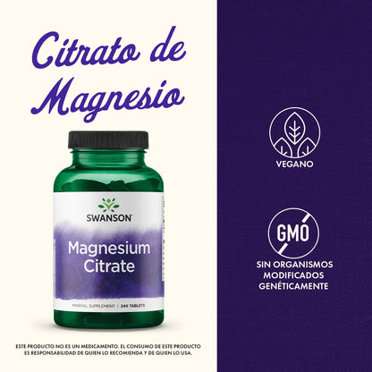 Swanson Suplemento Citrato de Magnesio, 112.5 Mg por tableta, 240 Tabletas para 4 meses