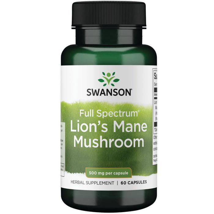 Swanson Suplemento Hongo melena de león de gama completa 500 Mg, 60 cápsulas