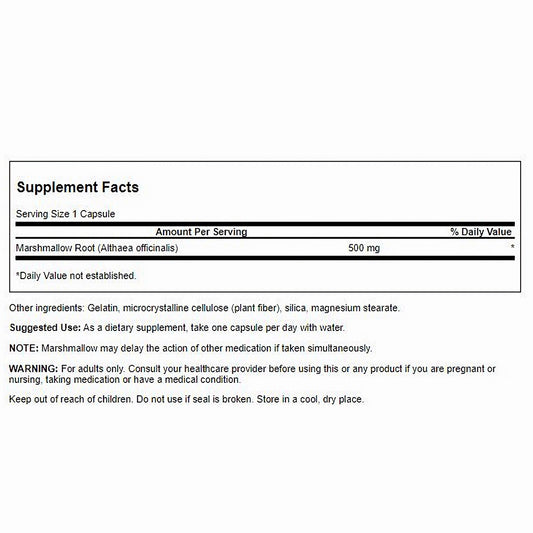 Swanson Suplemento de Raíz de malvavisco, 500 mg por cápsula, 90 cápsulas para 3 meses