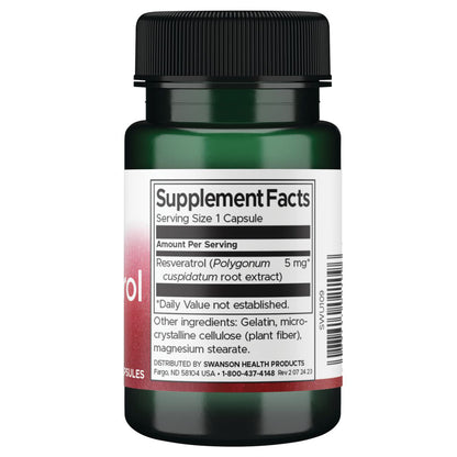 Swanson Suplemento de Resveratrol, 5 Mg por cápsula, 60 cápsulas para 2 meses