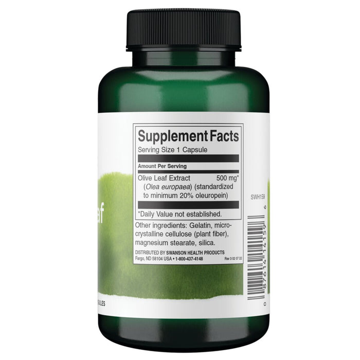 Swanson Suplemento de Extracto De Hoja De Olivo 500 Mg, 120 Cápsulas