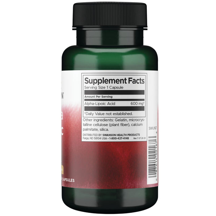 Swanson Suplemento Ácido Alpha Lipoico 600 Mg, 60 cápsulas