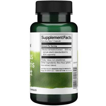 Swanson Suplemento Extracto de tribulus terrestris, 500 Mg por cápsula, 60 cápsulas para 2 meses