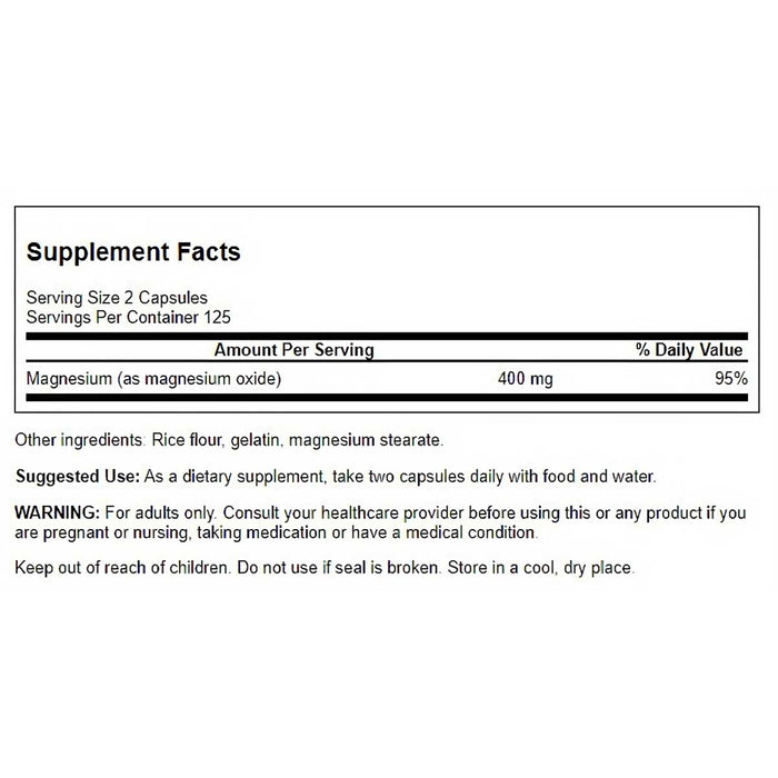 Swanson Suplemento de Magnesio 200 Mg, 250 Cápsulas