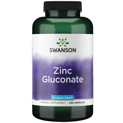 Swanson Suplemento de Gluconato De Zinc, 50 Mg por cápsula, 250 Cápsulas para 8 meses