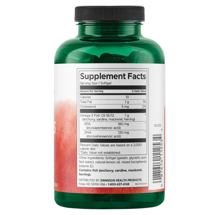 Swanson Omega 3 Aceite de pescado, 150 Cápsulas Sabor Limón
