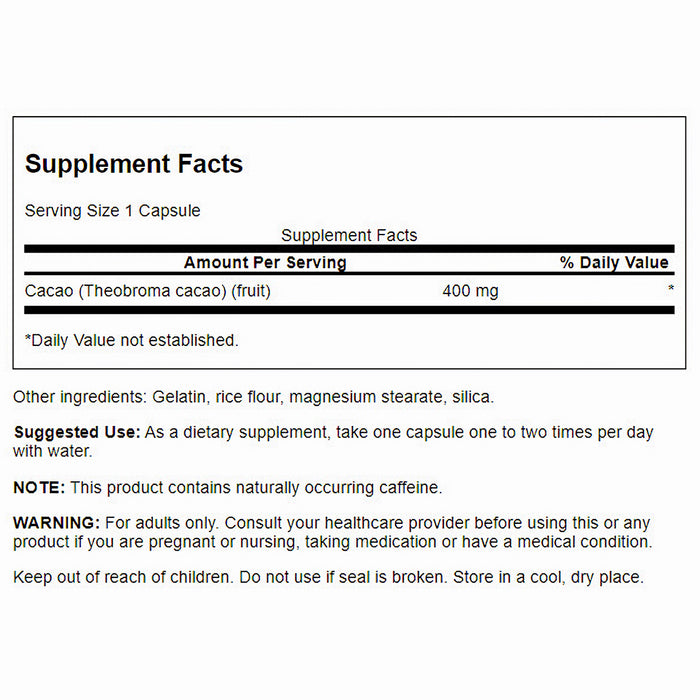 Swanson Suplemento de Cacao de espectro completo (Cacao natural) 400 mg, 60 cápsulas