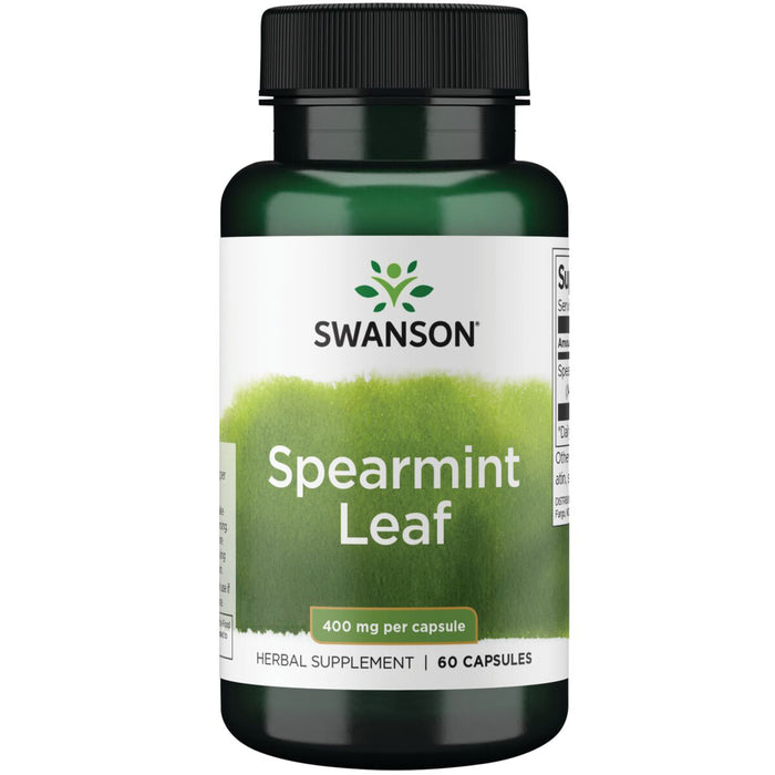 Swanson Suplemento Hoja de Menta Verde Espectro Completo 400 mg, 60 Cápsulas