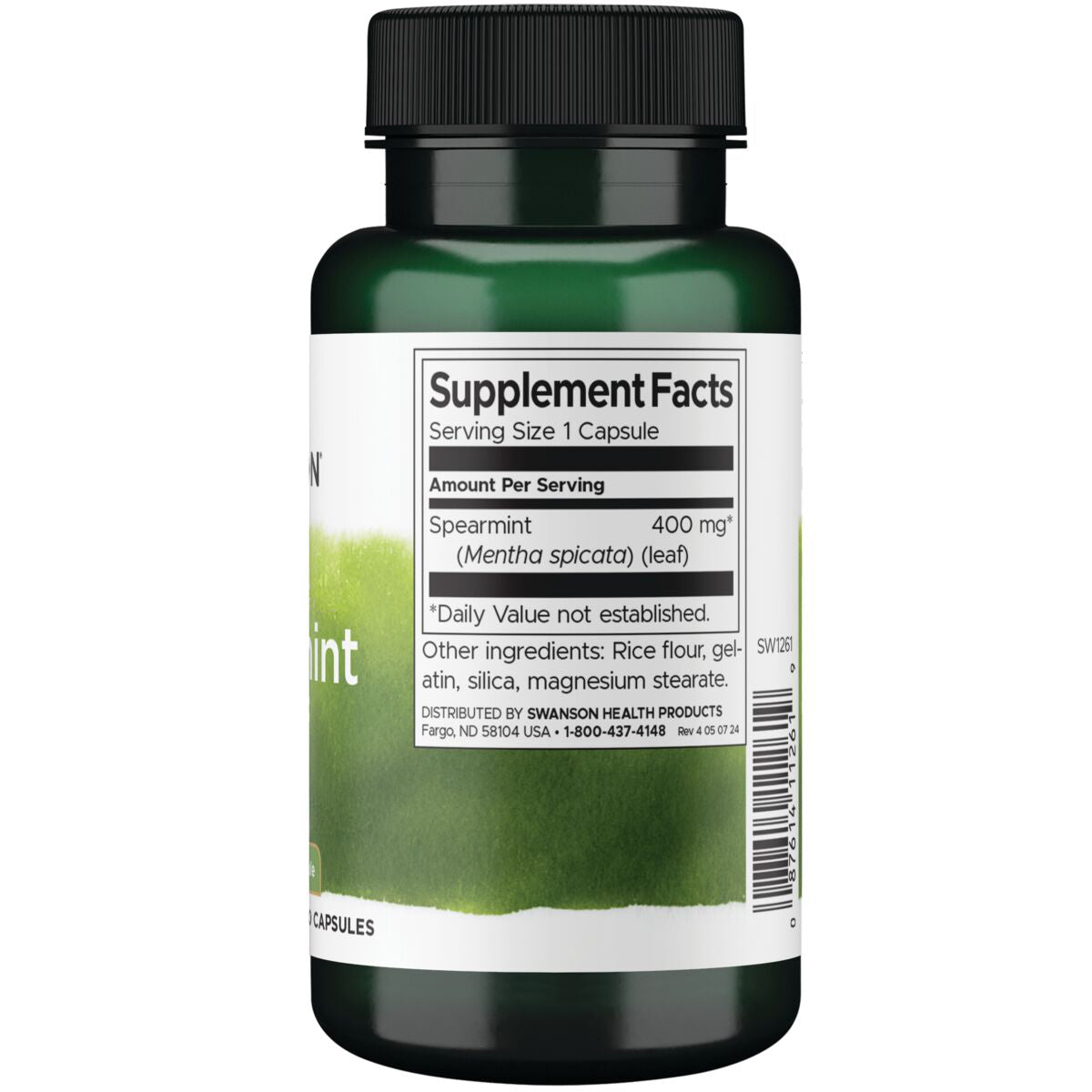Swanson Suplemento Hoja de Menta Verde Espectro Completo 400 mg por cápsula, 60 Cápsulas para 2 meses