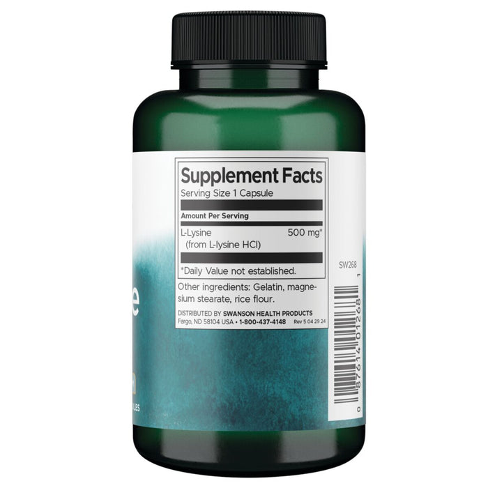 Swanson Suplemento L-lisina de forma libre 500 mg, 100 cápsulas