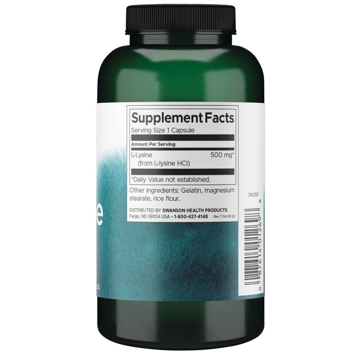 Swanson Suplemento L-lisina De Forma Libre 500 Mg, 300 Cápsulas