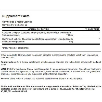 Swanson Complejo de curcumina - Estandarizado con BioPerine, 120 cápsulas para 2 meses