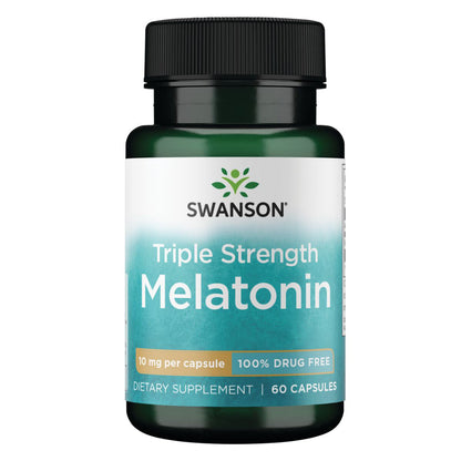Swanson Suplemento Melatonina de Triple Potencia, 10 mg por cápsula, 60 Cápsulas para 2 meses