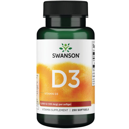 Swanson Vitamina D3 de máxima concentración 5000 UI, 250 cápsulas para 8 meses