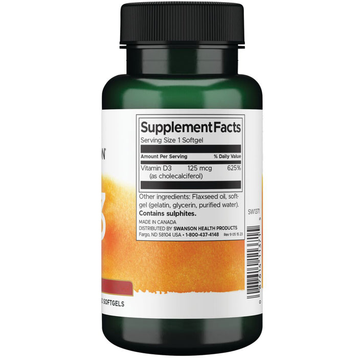Swanson Vitamina D3 de máxima concentración 5000 UI, 250 cápsulas