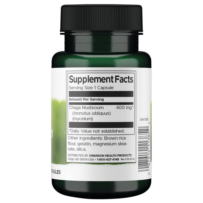Swanson Suplemento Hongo Chaga Espectro Completo 400 mg, 60 cápsulas