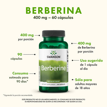 Swanson Suplemento de Berberina 400 mg, 60 Cápsulas