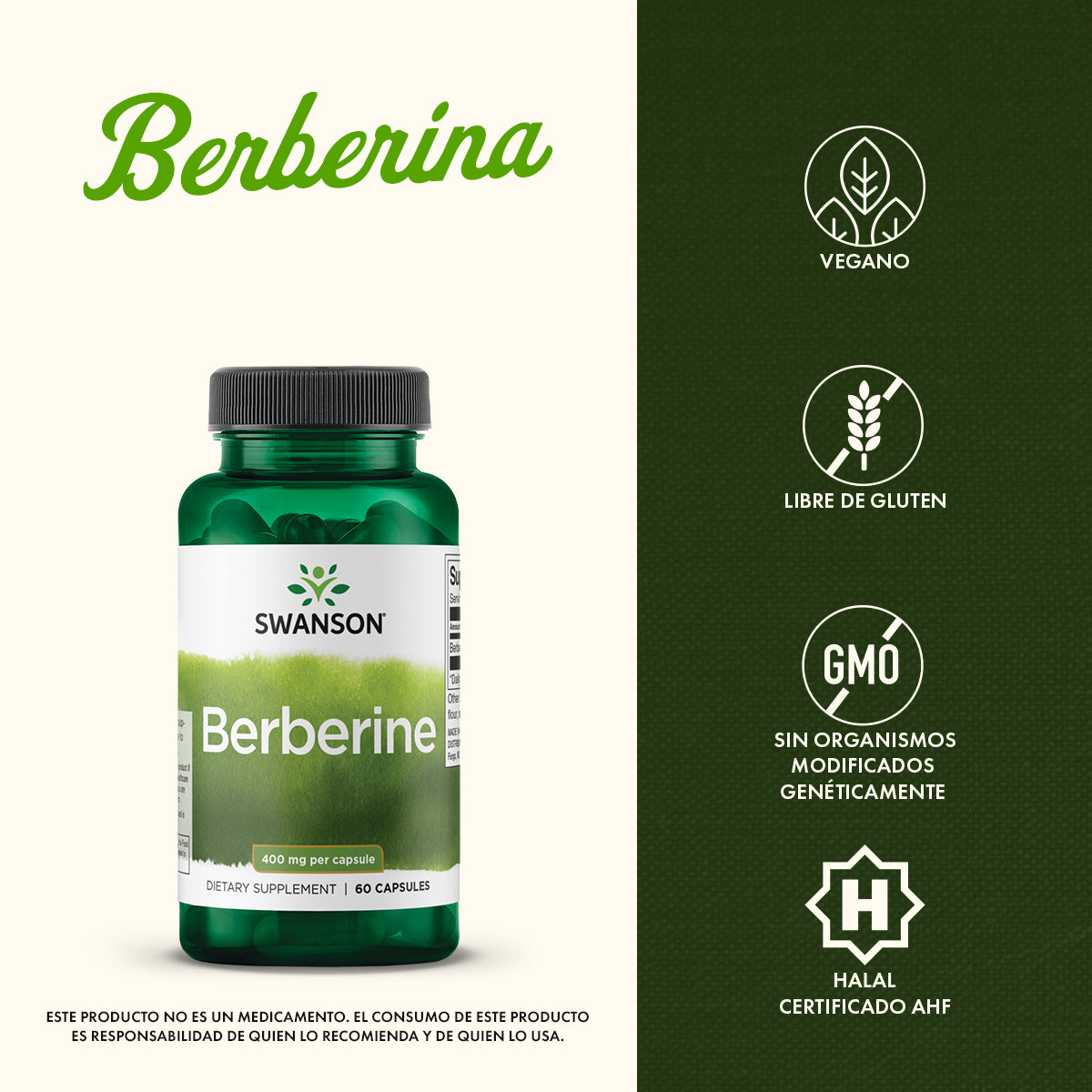 Swanson Suplemento de Berberina 400 mg, 60 Cápsulas