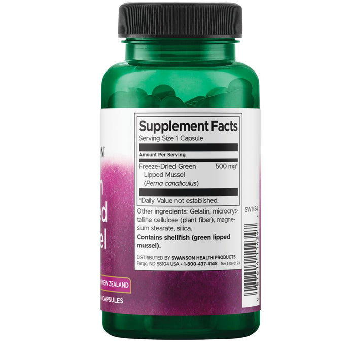 Swanson Suplemento Mejillón de labio verde de Nueva Zelanda 500 mg, 60 cápsulas