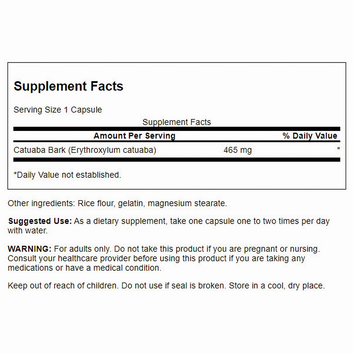 Swanson Suplemento de Corteza de Catuaba 465mg, 60 cápsulas