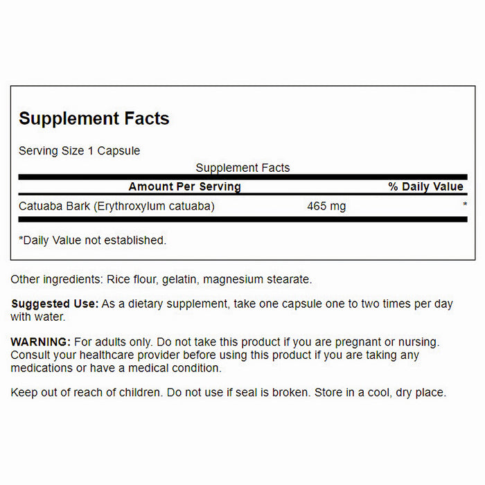 Swanson Suplemento de Corteza de Catuaba 465mg, 60 cápsulas