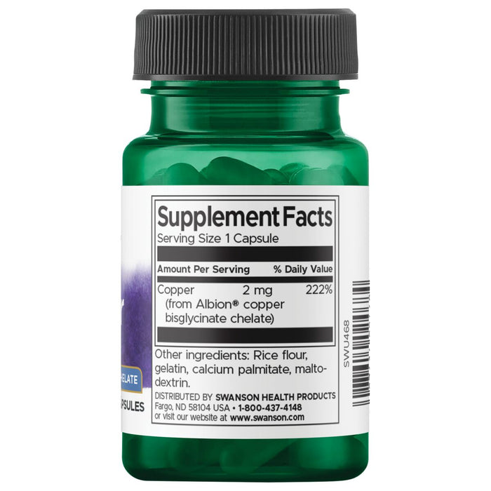 Swanson Suplemento de Albión de cobre 2 mg, 60 cápsulas