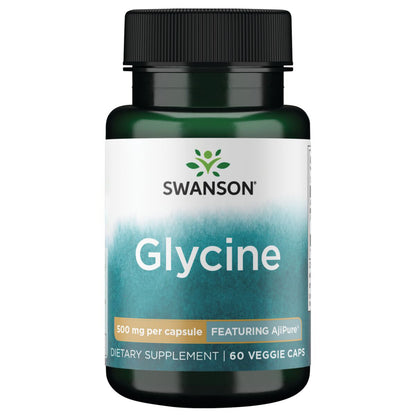 Swanson Suplemento de Glicina AjiPure, grado farmacéutico, 500 Mg por cápsula, 60 Cápsulas para 2 meses